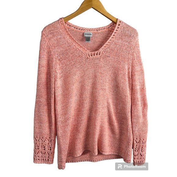 Chico's Womens 2 (Large)‎ Coral Pink Acrylic Blend Long Sleeve Knit Sweater - Picture 1 of 9